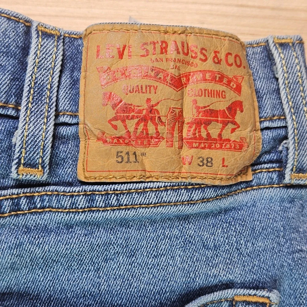 Levis 511 Denim Shorts Mens‎ 38 Blue Cut Off Raw Hem Stretch Casual